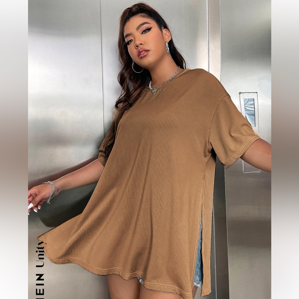 Ribbed split side t shirt